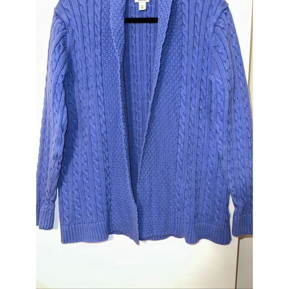 L.L. Bean XL Cable Knit Womens Cardigan Sweater Solid Blue Purple Gently Worn - Picture 3 of 11